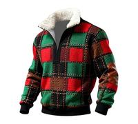 Generisch Maglione da uomo senza stampa, a maniche lunghe, con chiusura lampo a quarto, in morbido pile, per il tempo libero, lo sport, scollo rotondo, Verde scuro, 3XL