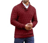 Generisch Maglione da uomo, slim fit, per il tempo libero, a collo alto, caldo, a maniche lunghe, casual, da lavoro, con colletto alto, con bottoni, Colore: rosso, XL