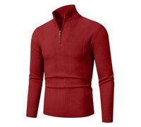 Generisch Maglione da uomo trapuntato con chiusura lampo per un calore confortevole, comfort alla moda alle temperature più fredde, Colore: rosso, XXL