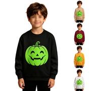 Generisch Maglione di Halloween con effetto luminoso al buio, a maniche lunghe, girocollo, foderato in pile, per il tempo libero e l'inverno, Nero-5., 7-8 Anni