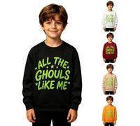 Generisch Maglione di Halloween con effetto luminoso al buio, a maniche lunghe, girocollo, foderato in pile, per il tempo libero e l'inverno, Nero/3, 2-3 Anni