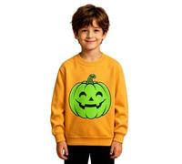 Generisch Maglione di Halloween con effetto luminoso al buio, a maniche lunghe, girocollo, foderato in pile, per il tempo libero e l'inverno, giallo-5., 9-10 Anni