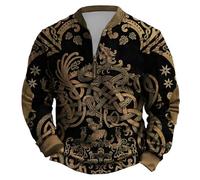 Generisch Maglione di peso medio con cerniera a quarti, fodera in pile, scollo rotondo, design nordico, caldo strato interno morbido, abbigliamento invernale casual, gold, L