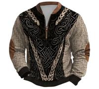 Generisch Maglione di peso medio con cerniera a quarti, fodera in pile, scollo rotondo, design nordico, caldo strato interno morbido, abbigliamento invernale casual, cachi, XL