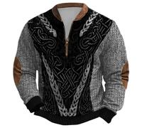 Generisch Maglione di peso medio con cerniera a quarti, fodera in pile, scollo rotondo, design nordico, caldo strato interno morbido, abbigliamento invernale casual, grigio scuro, 3XL