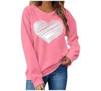 Generisch Maglione Domanda sul tema San Valentino in autunno per le donne Top con cappuccio stampato casual alla moda con scollo rotondo e maniche lunghe, rosa intenso, XXL