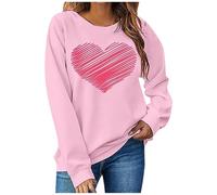 Generisch Maglione Domanda sul tema San Valentino in autunno per le donne Top con cappuccio stampato casual alla moda con scollo rotondo e maniche lunghe, Colore: rosa., L