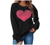 Generisch Maglione Domanda sul tema San Valentino in autunno per le donne Top con cappuccio stampato casual alla moda con scollo rotondo e maniche lunghe, Nero , XL