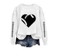 Generisch Maglione donna autunno senza cappuccio maglione a maniche lunghe felpa divertente felpa da calcio donna stampa grafica domenica casual manica lunga girocollo 2025 maglione autunno, bianco, M