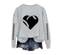 Generisch Maglione donna autunno senza cappuccio maglione a maniche lunghe felpa divertente felpa da calcio donna stampa grafica domenica casual manica lunga girocollo 2025 maglione autunno, grigio