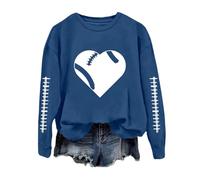 Generisch Maglione donna autunno senza cappuccio maglione a maniche lunghe felpa divertente felpa da calcio donna stampa grafica domenica casual manica lunga girocollo 2025 maglione autunno, Blu, M