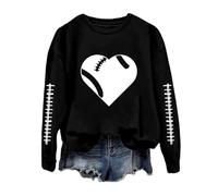 Generisch Maglione donna autunno senza cappuccio maglione a maniche lunghe felpa divertente felpa da calcio donna stampa grafica domenica casual manica lunga girocollo 2025 maglione autunno, Nero , M