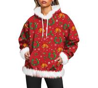 Generisch Maglione in pile da donna con cappuccio alla moda - Morbido maglione invernale dal design accogliente per una vita quotidiana elegante per ore di relax, Colore: rosso, XXL