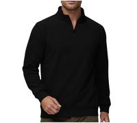 Generisch Maglione in pile da uomo a mezza zip, oversize, senza cappuccio, Y2K, impermeabile, traspirante, antivento, termico, con colletto alto, in pile, Nero , 3XL