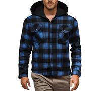Generisch Maglione in pile da uomo, invernale, con cappuccio, con cappuccio, con cappuccio, con cappuccio a quadri, con tasca sul petto, maglione invernale caldo, con cappuccio, casual, da uomo, Blu