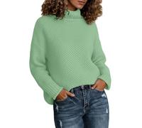 Generisch Maglione invernale con scollo alto, a maniche lunghe, bordo arrotolato, per un comodo collo alto, Verde chiaro, M