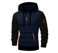 Generisch Maglione invernale da uomo, caldo, con cappuccio, da uomo, invernale, con tasche e coulisse, felpa con cappuccio, blocco colorato, maglione sportivo leggero da uomo, slim fit, basic, Blu