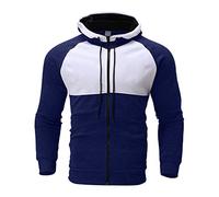 Generisch Maglione invernale da uomo, per il tempo libero, fitness, jogging, con chiusura lampo, colore coordinato, sportivo, con cappuccio, Blu marino, L