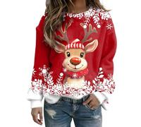 Generisch Maglione invernale in flanella da donna con maniche lunghe, scollo rotondo, morbida tunica come abbigliamento alla moda per le giornate fredde, Colore: rosso, M