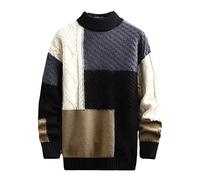 Generisch Maglione invernale maschile per il tempo libero in design retrò College con colori patchwork come cappotto lungo lavorato a maglia per un'eleganza casual, Nero , XL