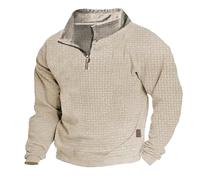 Generisch Maglione Maschio Inverno Pliad Manica Lunga Felpa con Zip Double Face Felpa Senza Cappuccio, beige., 3XL