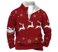 Generisch Maglione natalizio con mezza cerniera e collo alto, a maniche lunghe, casual, con calda imbottitura, sportivo, ideale per gli sport invernali e la vita quotidiana., Colore: rosso, XXL