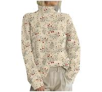 Generisch Maglione natalizio da donna, casual, con colletto alto, alla moda, per le ore di festa, beige., 4XL