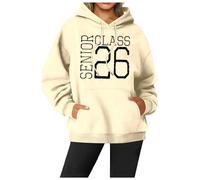Generisch Maglione natalizio da donna, con cappuccio, a maniche lunghe, casual, con stampa a lettere, per l'inverno, maestro, con cappuccio, beige., L