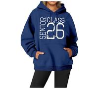 Generisch Maglione natalizio da donna, con cappuccio, a maniche lunghe, casual, con stampa a lettere, per l'inverno, maestro, con cappuccio, Blu, XXL