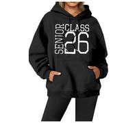 Generisch Maglione natalizio da donna, con cappuccio, a maniche lunghe, casual, con stampa a lettere, per l'inverno, maestro, con cappuccio, Nero , L