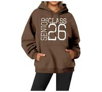 Generisch Maglione natalizio da donna, con cappuccio, a maniche lunghe, casual, con stampa a lettere, per l'inverno, maestro, con cappuccio, caffè, M
