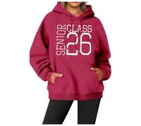 Generisch Maglione natalizio da donna, con cappuccio, a maniche lunghe, casual, con stampa a lettere, per l'inverno, maestro, con cappuccio, Colore: rosso, L