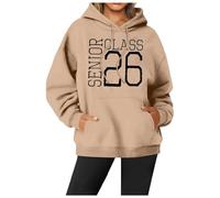 Generisch Maglione natalizio da donna, con cappuccio, a maniche lunghe, casual, con stampa a lettere, per l'inverno, maestro, con cappuccio, cachi, L
