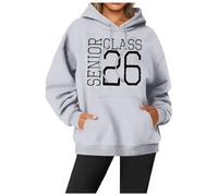 Generisch Maglione natalizio da donna, con cappuccio, a maniche lunghe, casual, con stampa a lettere, per l'inverno, maestro, con cappuccio, grigio chiaro., S