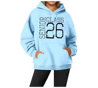 Generisch Maglione natalizio da donna, con cappuccio, a maniche lunghe, casual, con stampa a lettere, per l'inverno, maestro, con cappuccio, Azzurro, L