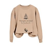 Generisch Maglione natalizio da donna, con scritta in lingua tedesca "Frohe Schwangere Weihnachtver", per mamme, Khaki-b, S