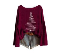 Generisch Maglione natalizio da donna, con stampa divertente, oversize, girocollo, a maniche lunghe, Ugly, maglione natalizio, maglione da donna, taglie forti, casual, lavorato a maglia, Vino, XL