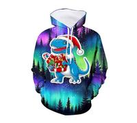 Generisch Maglione natalizio da uomo, con cappuccio, alla moda, con stampa di Babbo Natale, confortevole, per il tempo libero, verde, L