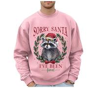 Generisch Maglione natalizio da uomo con motivo leopardato selvatico, taglie forti, senza felpe alla moda, logo per le vacanze, top Hip-Hop Streetwear, Colore: rosa., L