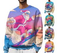 Generisch Maglione natalizio da uomo, con scollo rotondo, divertente, per la famiglia, set da uomo, comoda maglietta natalizia, alla moda, a maniche lunghe, con stampa di Babbo Natale, Mr3, L