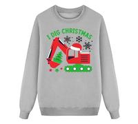 Generisch Maglione natalizio per bambini, ragazzi e ragazze, Babbo Natale, con grafica dinosauri, a maniche lunghe, per bambini, maglioni, outfit, top per bambini, grigio., 5-6 Jahre