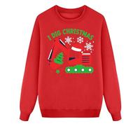 Generisch Maglione natalizio per bambini, ragazzi e ragazze, Babbo Natale, con grafica dinosauri, a maniche lunghe, per bambini, maglioni, outfit, top per bambini, Colore: rosso, 5-6 Jahre