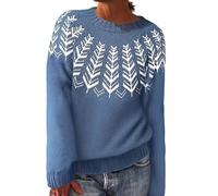 Generisch Maglione norvegese da donna, elegante, caldo, maglione invernale di grandi dimensioni, con stampa a girocollo, maglione casual, in lana, comodo, morbido, lavorato a maglia, per autunno, Blu