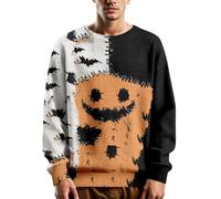 Generisch Maglione per Halloween da uomo e da donna, per Halloween, motivo horror, con viso di zucca, scollo rotondo, senza cappuccio, oversize, maglione a maniche lunghe Hip Hop Y2k, arancione., L