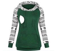 Generisch Maglione termico da donna, casual, con cappuccio, stampa per l'allattamento e il cavaliere, verde, XXL
