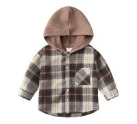 Generisch Manica Lunga Con Cappuccio Camicia A Scacchi Top Giacca Ma Forse Tutto Sarà, caffè, 3-4 Anni