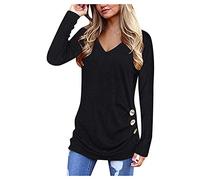 Generisch Maniche patchwork Tunic Maglione Camicetta Top di travestimento allentato Scollo a V Lungo Donne Bottone Camicetta Donna Collant Halloween, Nero , XL