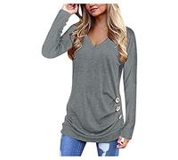 Generisch Maniche patchwork Tunic Maglione Camicetta Top di travestimento allentato Scollo a V Lungo Donne Bottone Camicetta Donna Collant Halloween, grigio., S