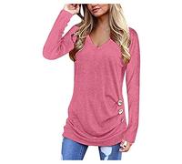 Generisch Maniche patchwork Tunic Maglione Camicetta Top di travestimento allentato Scollo a V Lungo Donne Bottone Camicetta Donna Collant Halloween, Colore: rosa., L