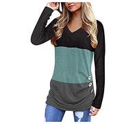 Generisch Maniche patchwork Tunic Maglione Camicetta Top di travestimento allentato Scollo a V Lungo Donne Bottone Camicetta Donna Collant Halloween, grigio scuro, 3XL